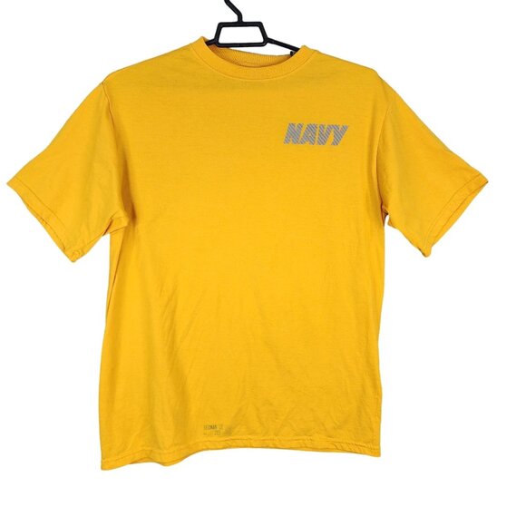 Mens Yellow Navy Physical Fitness Uniform Shirt 100% Polyester Size L - Picture 1 of 10